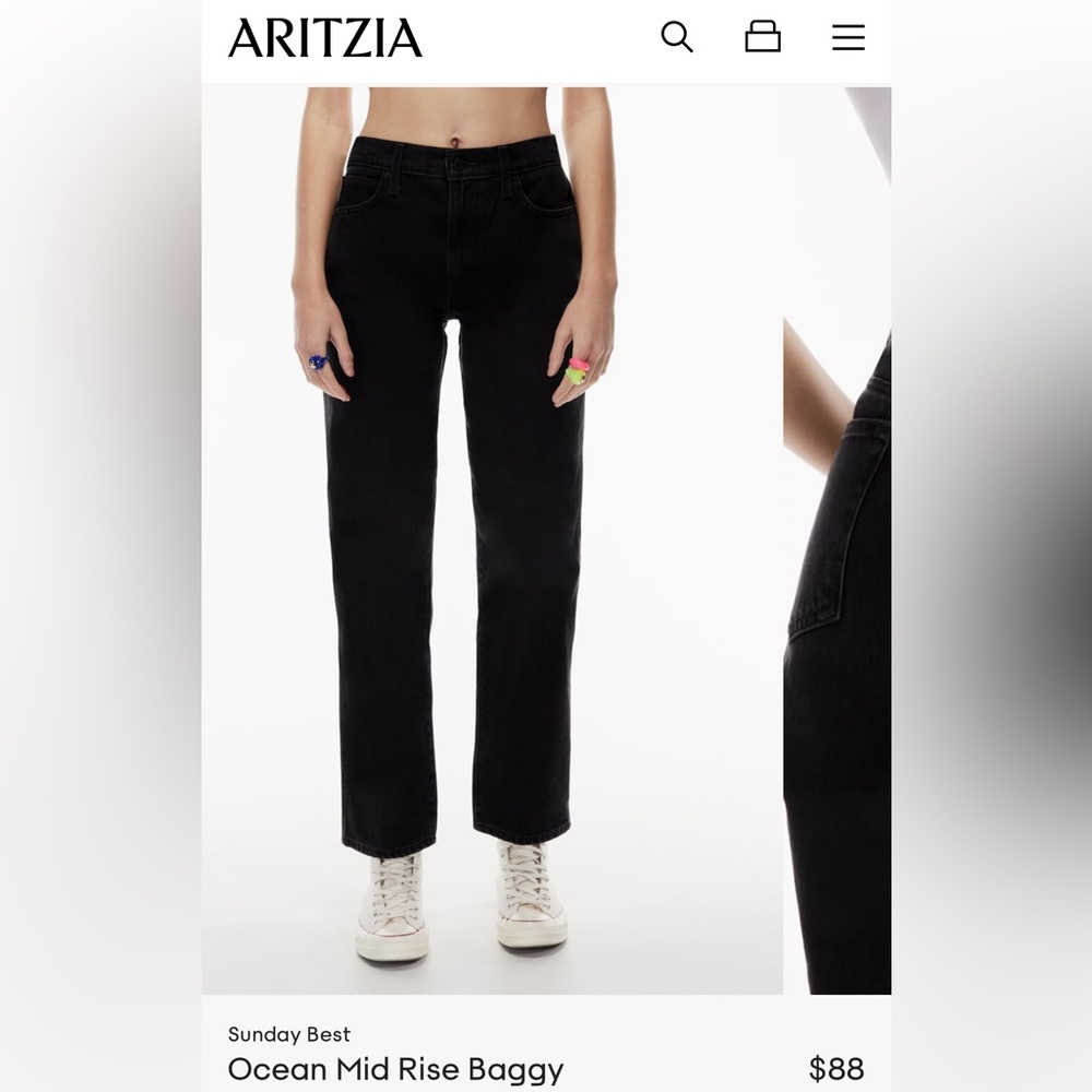 Aritzia Sunday Best Ocean Mid Rise Baggy Black Jeans Mom Jeans Straight Leg Jean